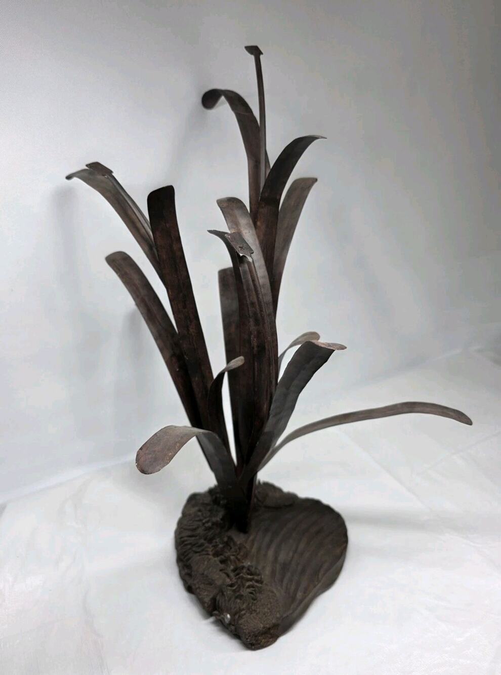 Mid Century Modern Brutalist Bronze Metal Plant Sculpture VTG 50's